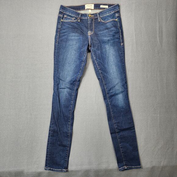 FRAME Denim Womens Jeans Size 28 Mid Rise Blue Dark Wash Skinny Ankle Stretch - Picture 15 of 16